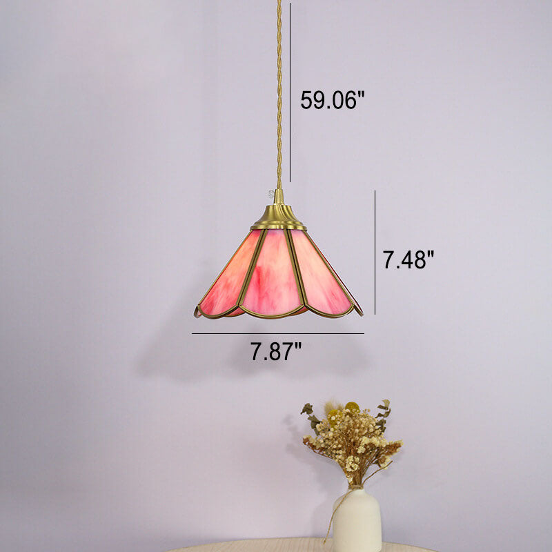 Nordic Brass Stained Glass Flower Cone 1-Light Pendant Light
