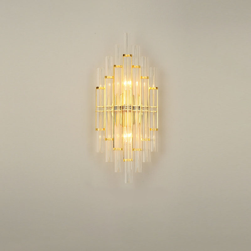 Modern Luxury Crystal Hardware Geometric Column Rechargeable 2-Light Wall Sconce Lamp For Living Room &amp; Bedroom
