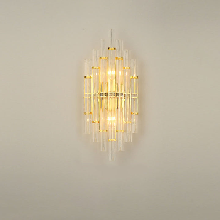 Modern Luxury Crystal Hardware Geometric Column Rechargeable 2-Light Wall Sconce Lamp For Living Room &amp; Bedroom