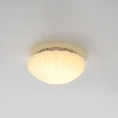 Modern French Cream Shell Glass LED Flush Mount Ceiling Light