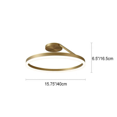 Luz de techo LED semiempotrada de círculo geométrico de cobre completo de simplicidad moderna para sala de estar 