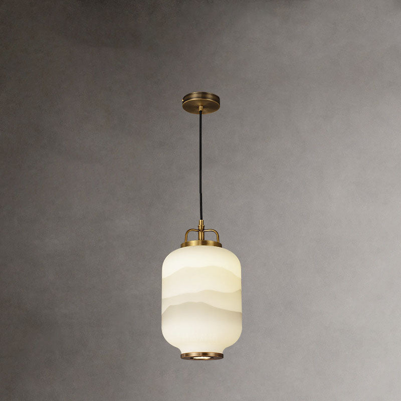Traditionelle chinesische Laterne Messing Glas LED Pendelleuchte für Wohnzimmer 