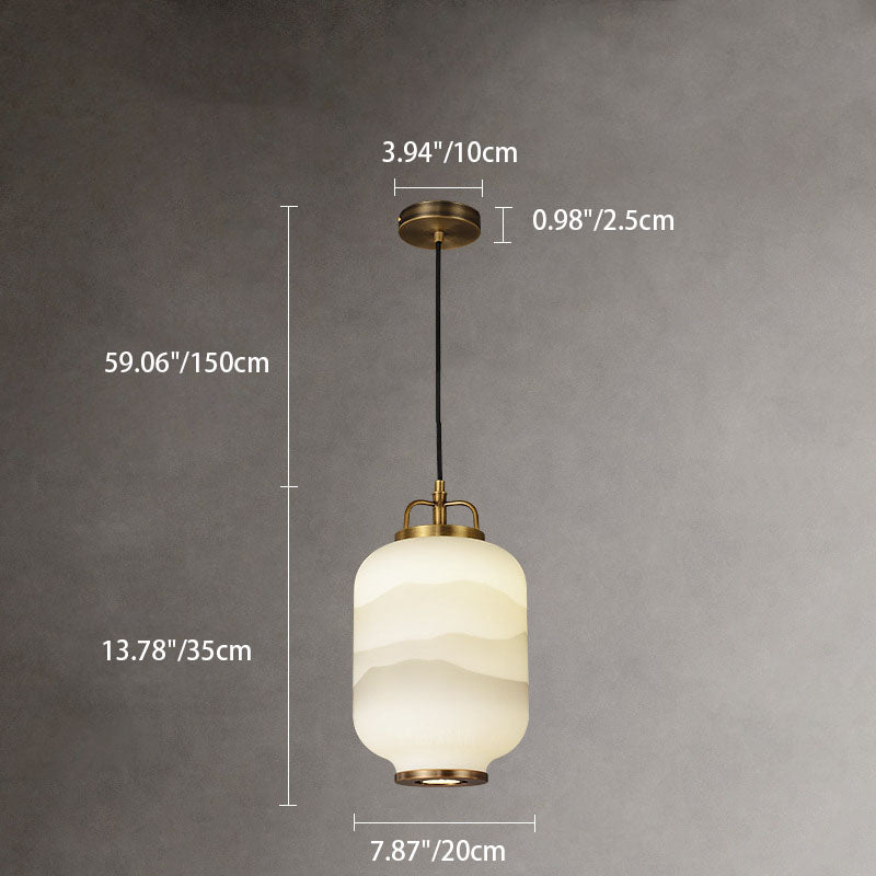Traditional Chinese Lantern Brass Glass LED Pendant Light For Living Room