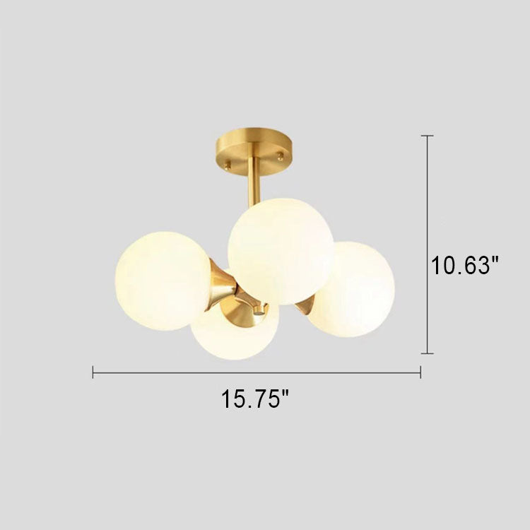 European Vintage Minimal Round Ball All Brass Glass 4-Light Semi-Flush Mount Light