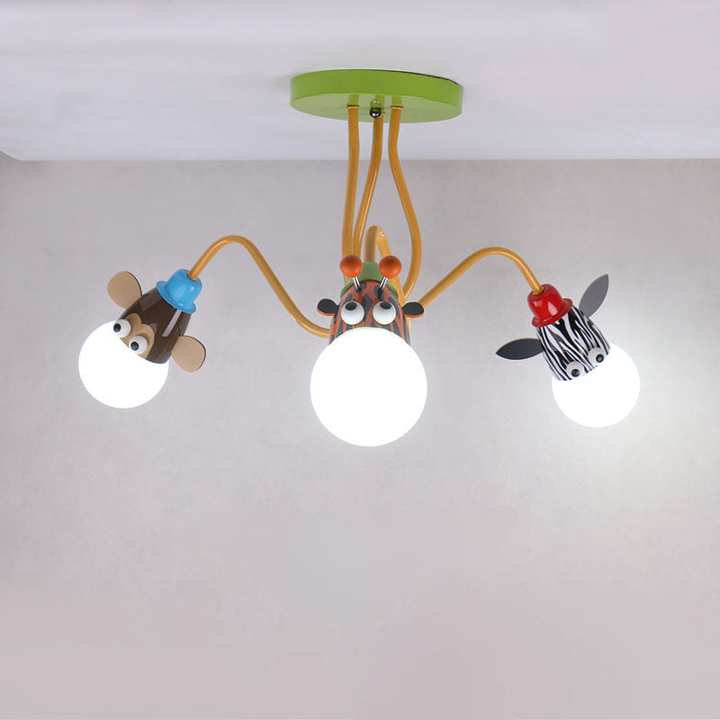 Zeitgenössische kreative Acryl-Cartoon-Tier-Hardware-Rahmen 3-Licht Kinder Deckenleuchte für Schlafzimmer 