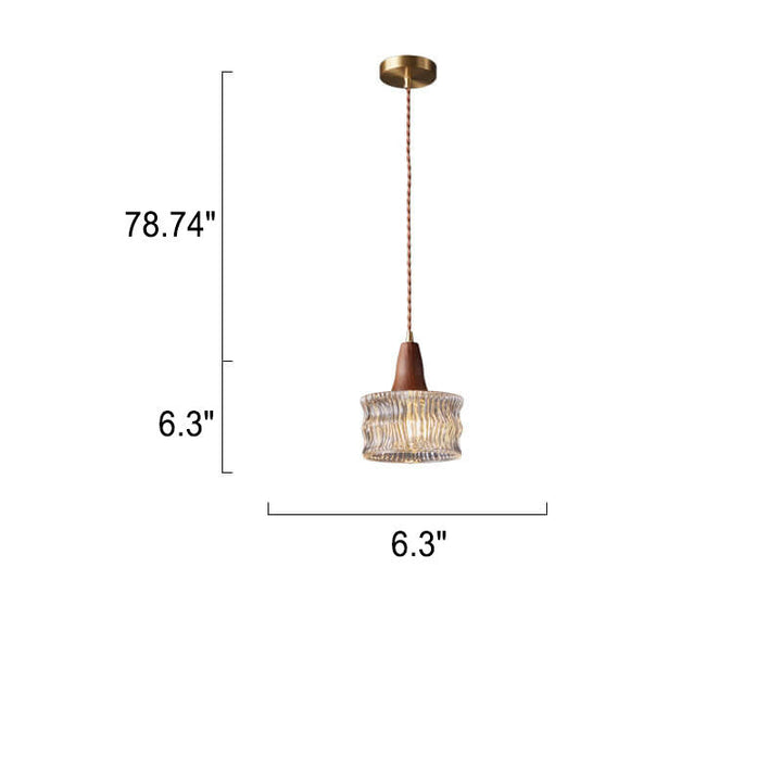 Nordic Vintage Glass Drum Jar Walnut Brass 1-Light Pendant Light