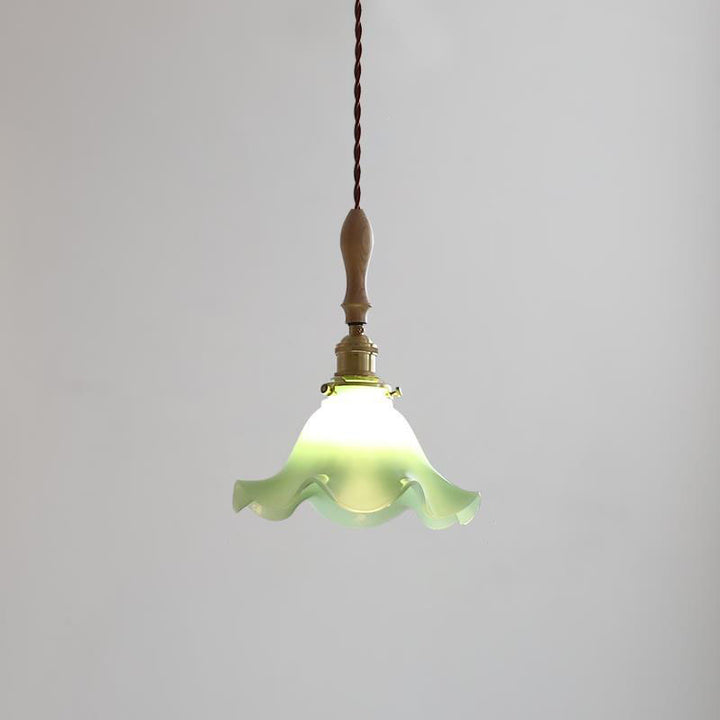 Moderne nordische Pendelleuchte mit Glas, Walnussholz und Blütenblatt-Design, 1-flammig, für Wohnzimmer &amp; Schlafzimmer 