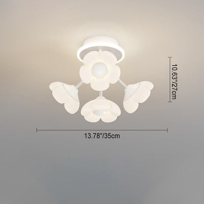 Contemporary Creative Flower PE Shade Iron Frame LED Semi-Flush Mount Ceiling Light For Bedroom