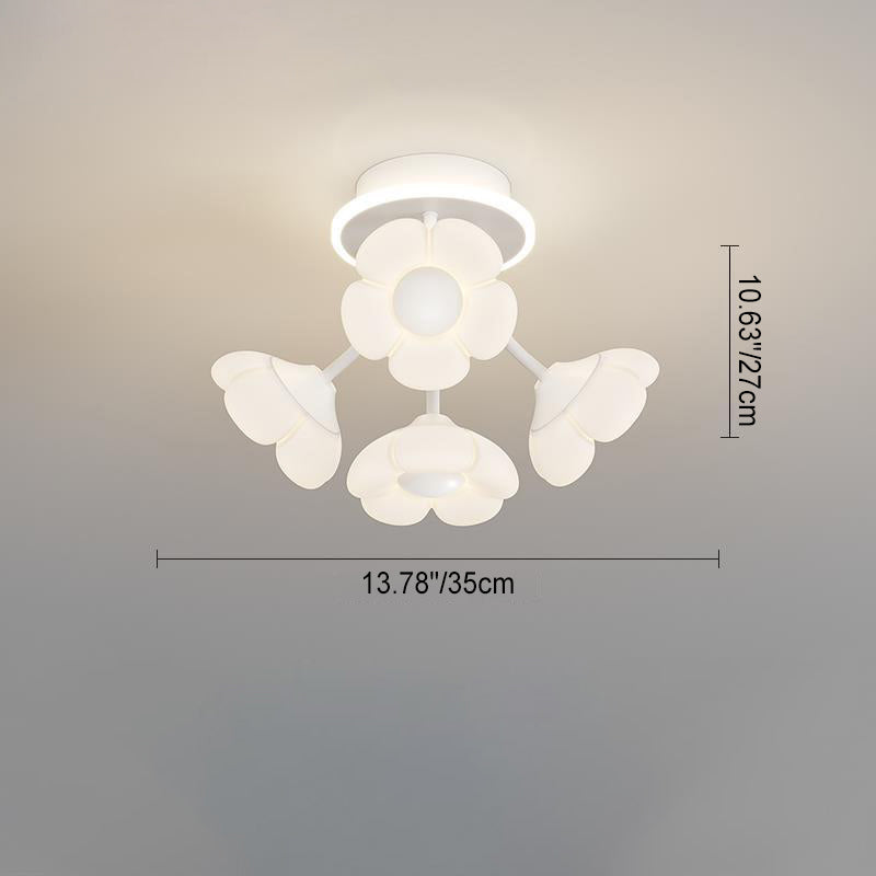 Contemporary Creative Flower PE Shade Iron Frame LED Semi-Flush Mount Ceiling Light For Bedroom