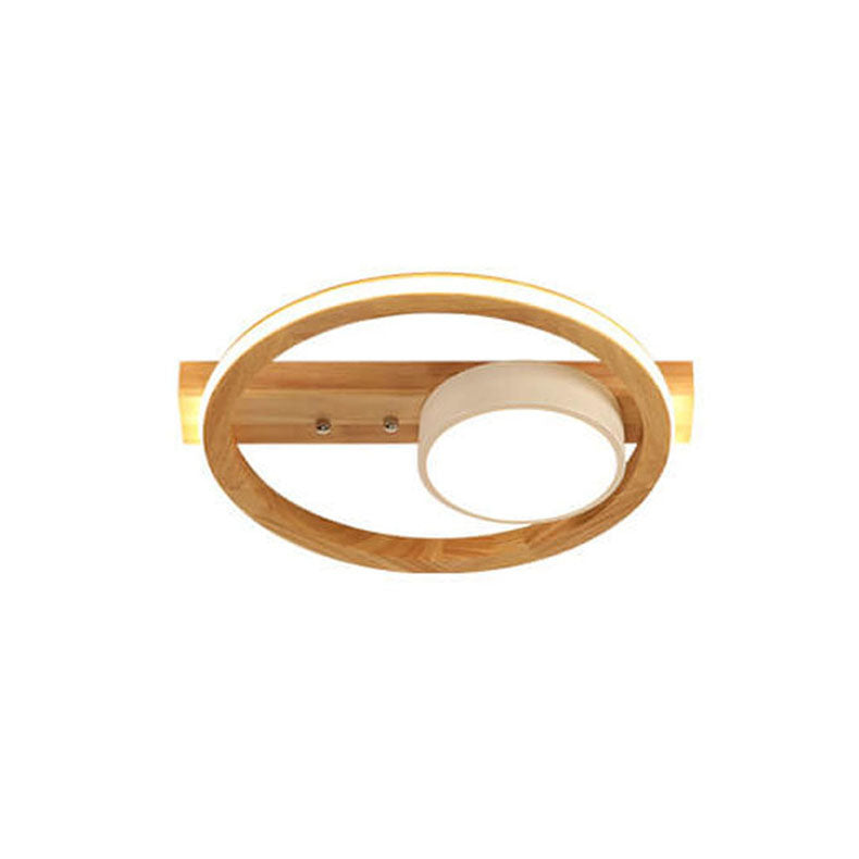 Scandinavian Minimalist Solid Wood Acrylic Round LED Flush Mount Ceiling Light