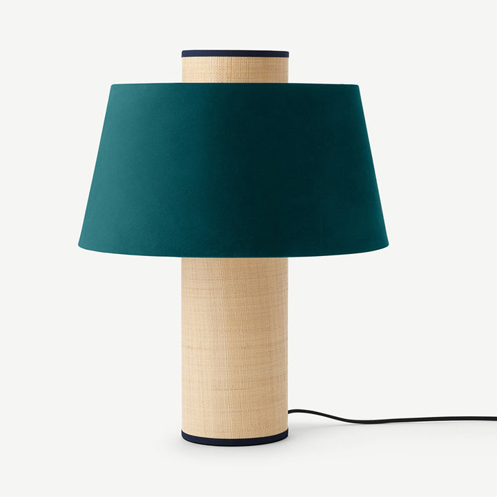Modern Minimalist Fabric Iron Drum Column Dark Green 1-Light Table Lamp for Living Room
