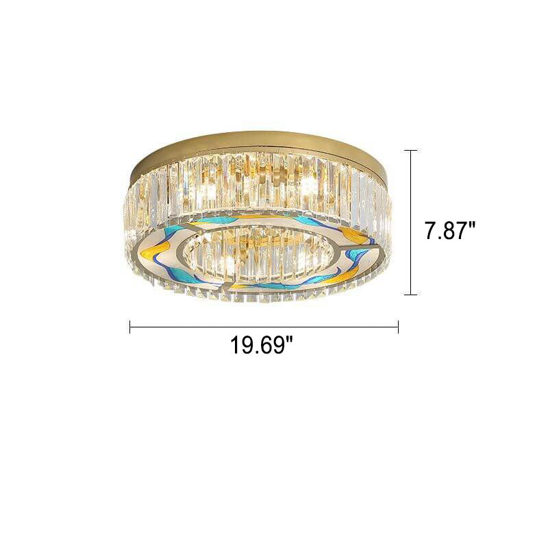 Modern Luxury Enameled Crystal Round 5-Light Flush Mount Ceiling Light