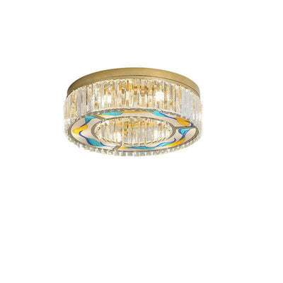 Modern Luxury Enameled Crystal Round 5-Light Flush Mount Ceiling Light