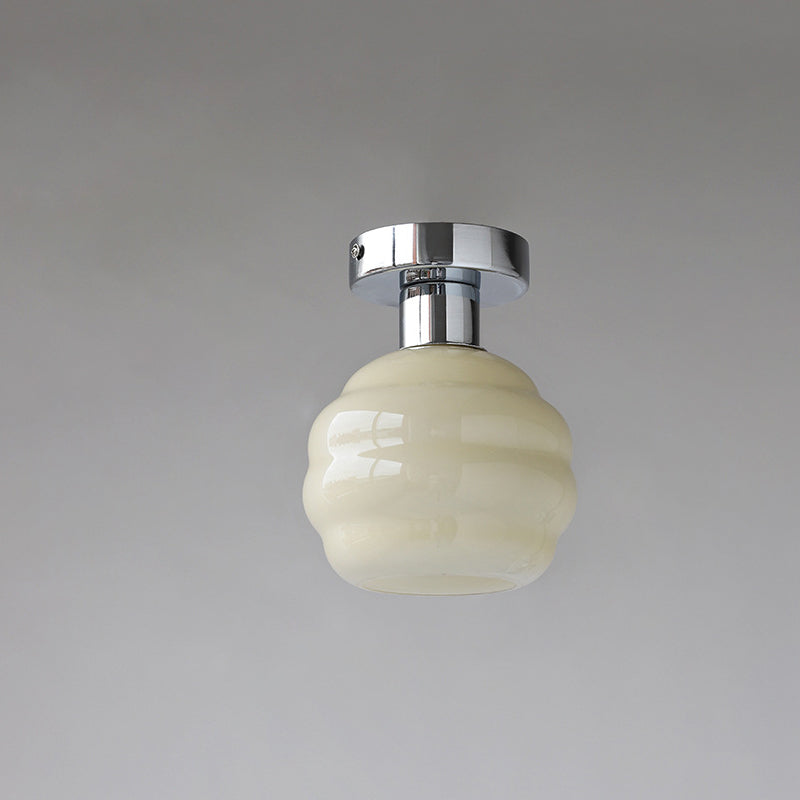 Nordic Retro Glass Spiral Spherical 1-Light Flush Mount Light