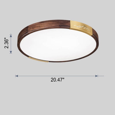 Modern Chinese Walnut Solid Wood Round Square Geometry LED Flush Mount Ceiling Light