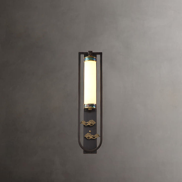 Moderne chinesische rechteckige Kupfer-Marmor-LED-Wandleuchte 