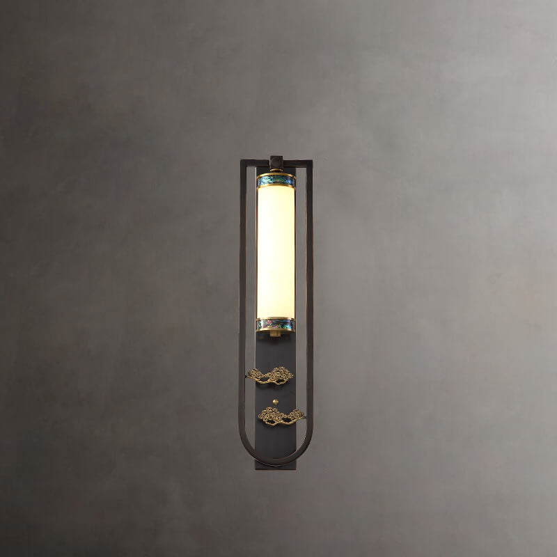 Modern Chinese Rectangular Copper Marble LED Wall Sconce Lamp
