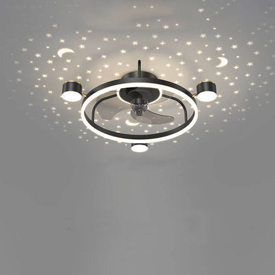 Modern Luxury Round Starry Sky Projection LED Flush Mount Ceiling Fan Light
