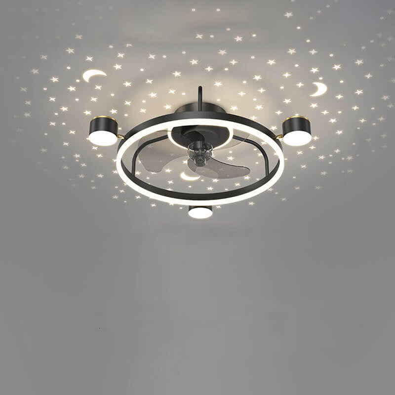 Modern Luxury Round Starry Sky Projection LED Flush Mount Ceiling Fan Light