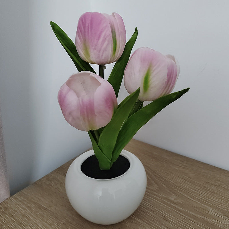 Tulip Simulation Bouquet Keramik Blumentopf LED Nachtlicht Tischlampe