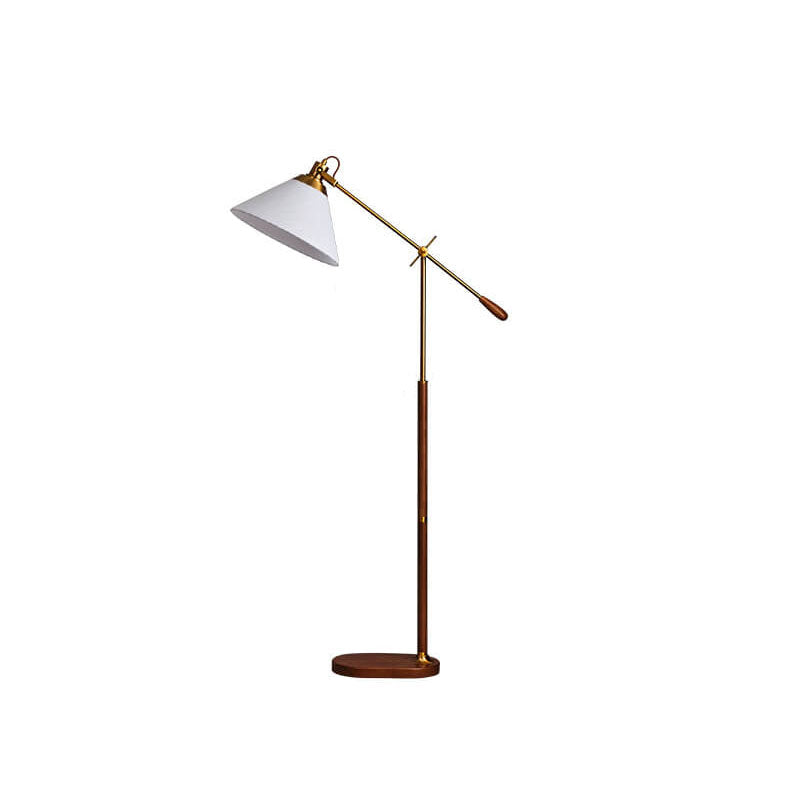 Traditional Vintage Fabric Cone Metal Ash Wood 1-Light Standing Floor Lamp For Bedroom