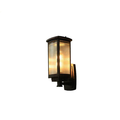 Solar Chinese Outdoor Square Column Cage 1-Light Wall Sconce Lamp