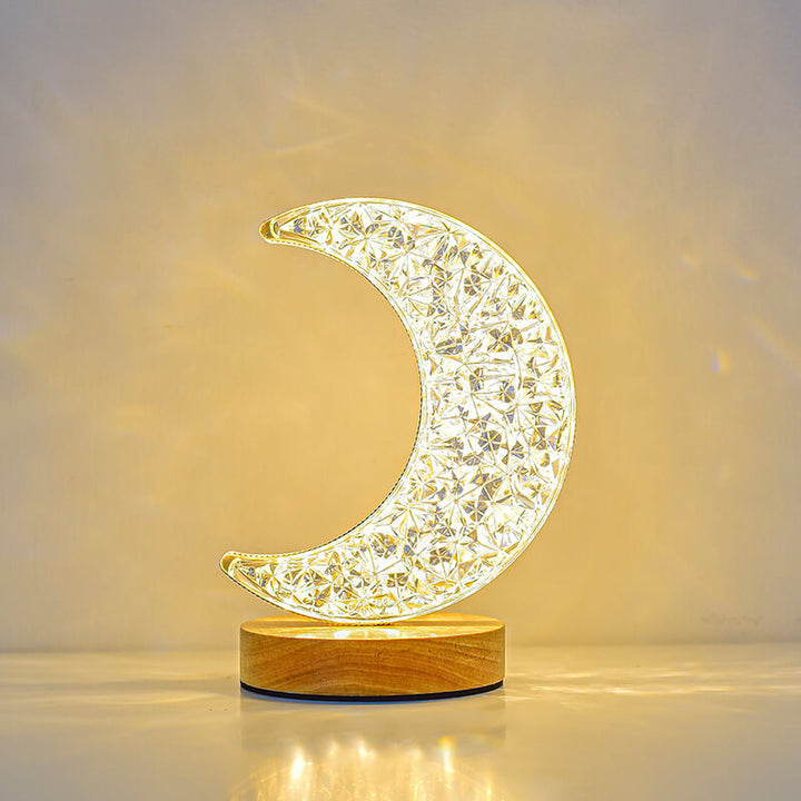 Lampe de Table USB LED en Bois Acrylique Créative Nordique Lune Étoile 