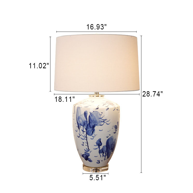 Modern Chinese Celadon Vase Fabric Drum 1-Light Table Lamp