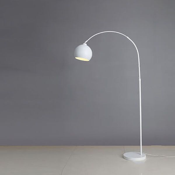 Moderne nordische Stehlampe aus Edelstahl und Eisen in Angelruten-Optik mit kuppelförmigem Rundschirm, 1-flammig, für das Schlafzimmer 