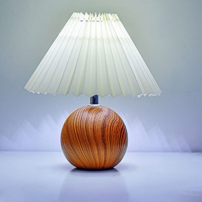 Nordic Vintage Pleated Wood Ball Base LED Table Lamp