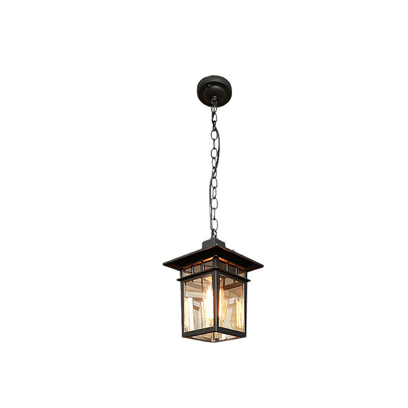 Outdoor European Square Cage Aluminum Glass 1-Light Waterproof Patio Pendant Light