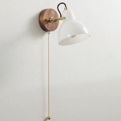 Modern Minimalist Horn Hanging Chain Walnut Wood Brass Glass 1-Light Wall Sconce Lamp