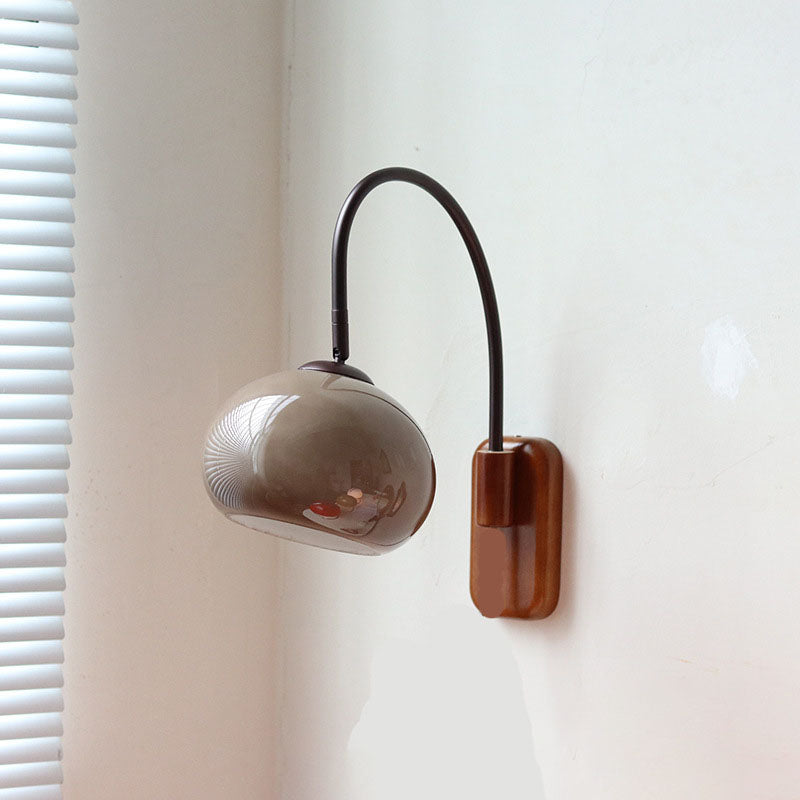 European Minimal Glass Solid Wood 1-Light Wall Sconce Lamp