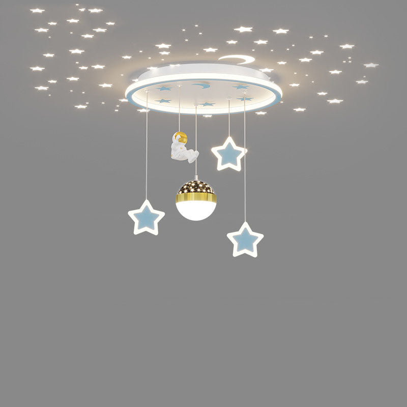 Contemporary Creative Starry Night Acrylic Round Shade LED Kids Flush Mount Ceiling Light For Bedroom