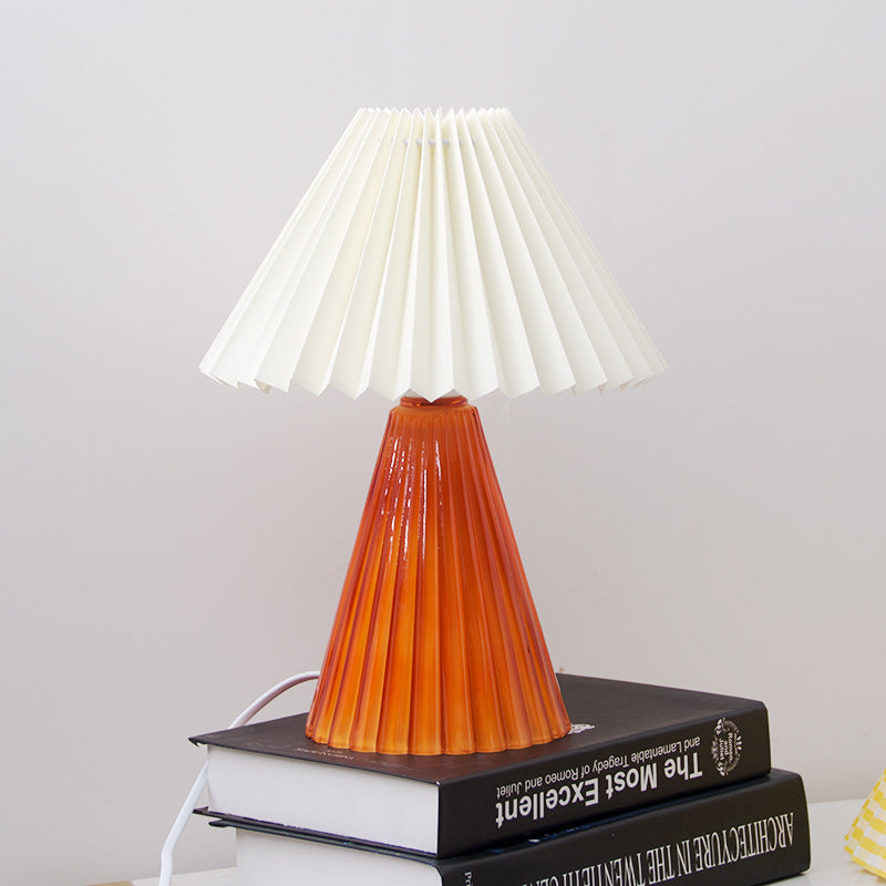 Nordic Pleated Shade Cone Column Base 1-Light Table Lamp