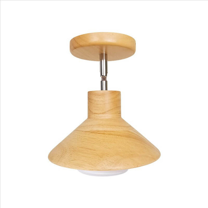 Moderne halbflache 1-flammige Deckenleuchte aus Kautschukholz im nordischen Stil in Baumstamm-Kegelform für das Wohnzimmer 