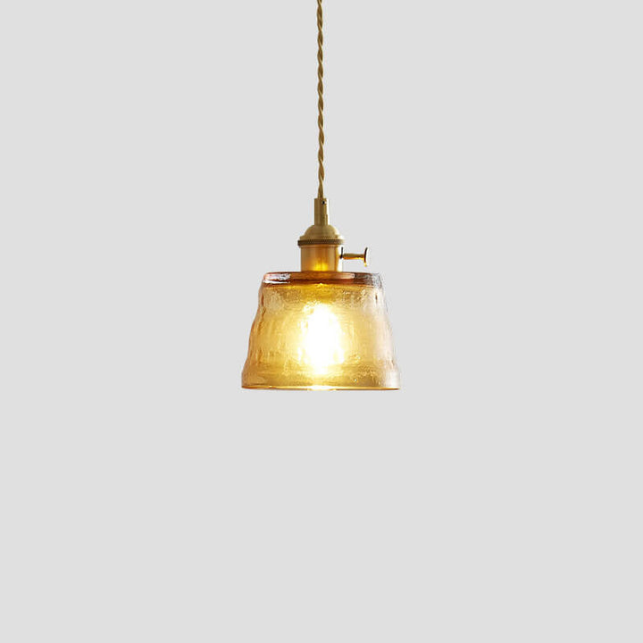 Traditionelle Vintage-Pendelleuchte aus Glas und Kupfer mit rundem Trommelschirm, 1-flammig, für das Wohnzimmer 