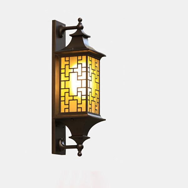 Outdoor Chinese Square Lantern Cage Waterproof 1-Light Wall Sconce Lamp