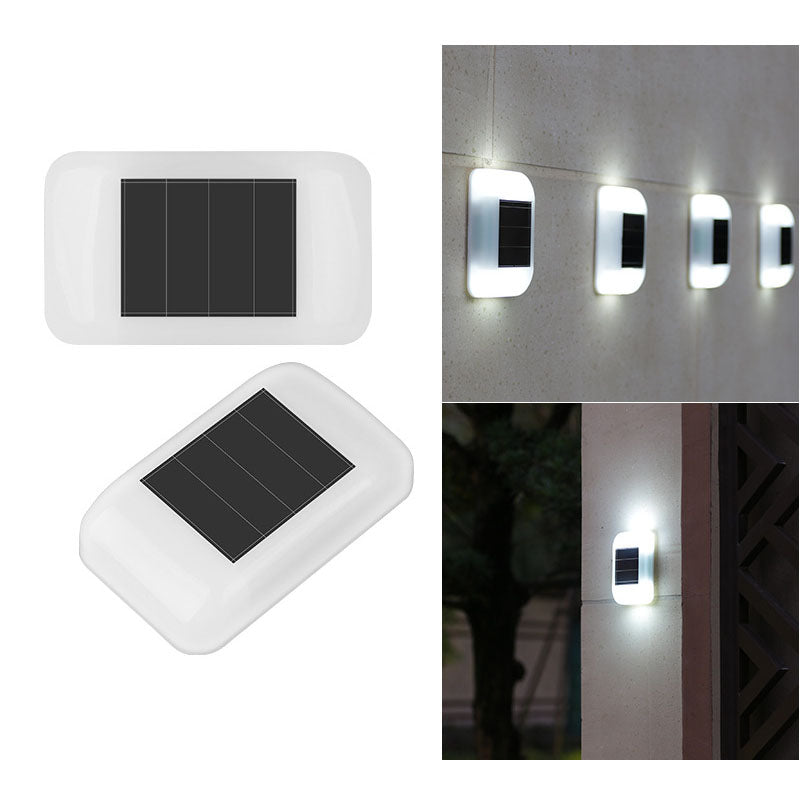 مصباح شمسي خارجي مقاوم للماء LED مربع أبيض لجدار الفناء 