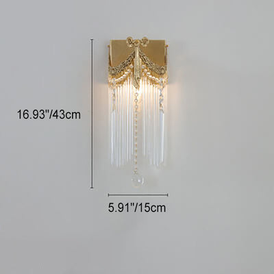 French Modern Luxury Bow Brass Crystal 1-Light Wall Sconce Lamp