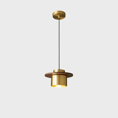 Nordisches Licht Luxus Zylindrische Walnuss Messing 1-Licht Pendelleuchte 