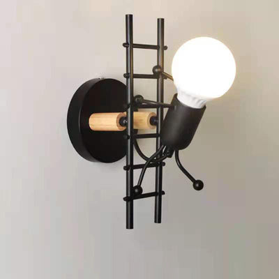 Contemporary Creative Little People Climbing Stairs Iron 1-Light Wall Sconce Lamp For Bedroom