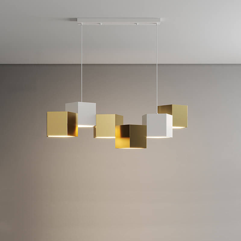 Modern Creative Square Geometric Iron LED Macaron Chandelier