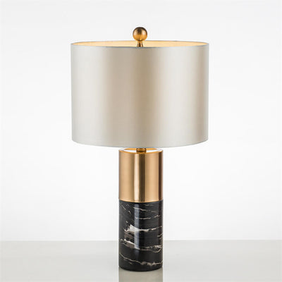 Moderne Stoff-Marmorsäulenbasis 1-Licht Tischlampe 