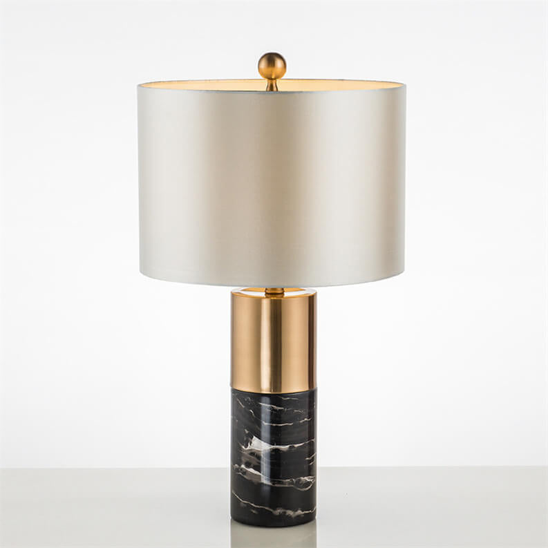 Moderne Stoff-Marmorsäulenbasis 1-Licht Tischlampe 