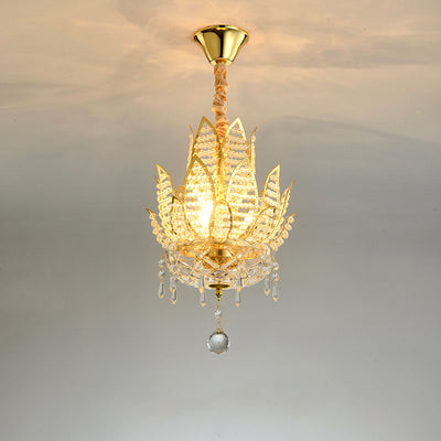 Chinese Style Lotus Zen Crystal 3-Light Chandeliers