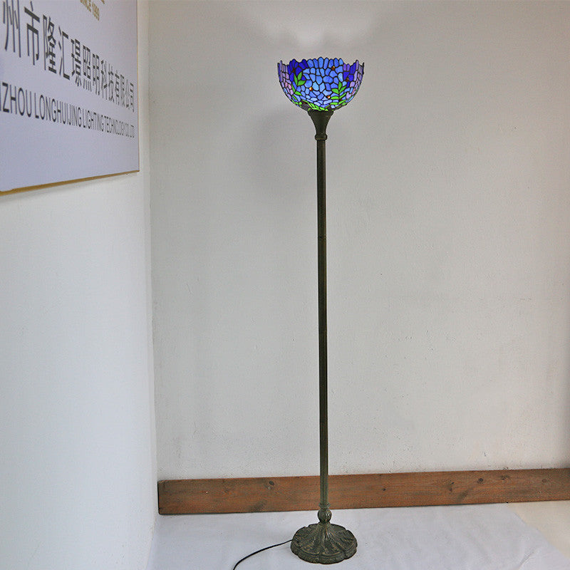 Tiffany Vintage Purple Orchid Buntglas-Kuppel-Stehlampe mit 1 Licht 