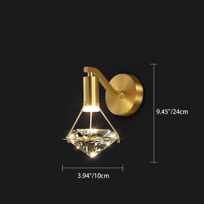 Modern Mid-Century Diamond Brass Crystal LED Wall Sconce Lamp For Living Room