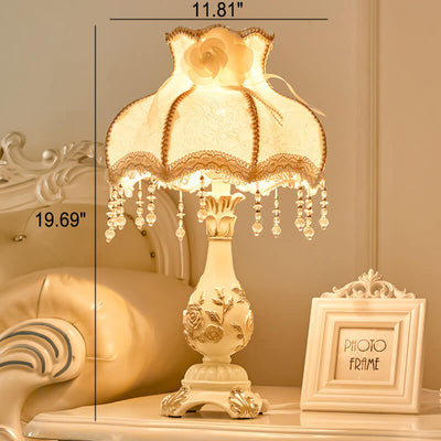 European Retro Light Luxury Carving Resin Fabric Alloy 1-Light Table Lamp