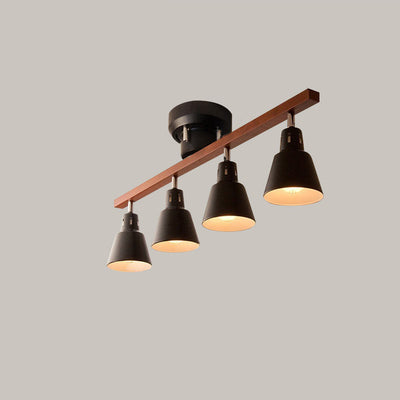 Japanese Minimalist Solid Color Wooden Iron 4-Light Semi-Flush Mount Light